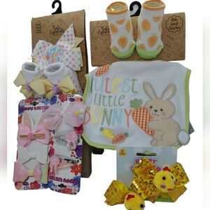 Baby Essentials Lot of Easter Bib, Socks, Hair Accessories NWT
